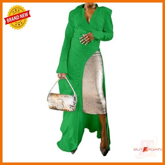 Long Sleeve Ruched V-Neck Tunic with Side Split High-Low Hem - Picture 4 of 8